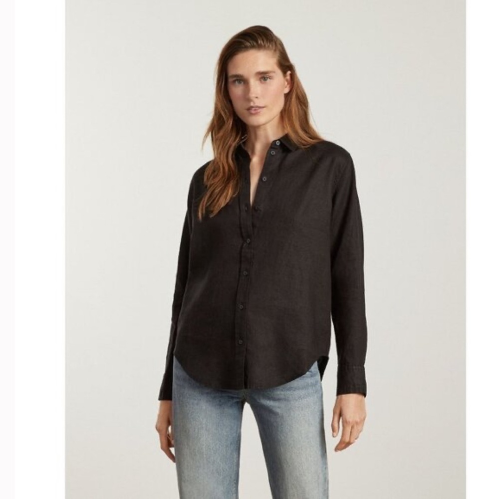 Everlane Linen Black Button-Up Shirt size 2